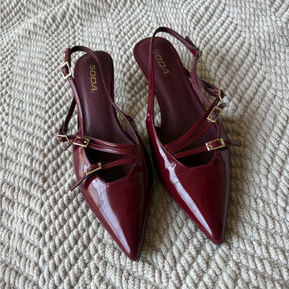 Soda Women's Deep Red Slingback Flats